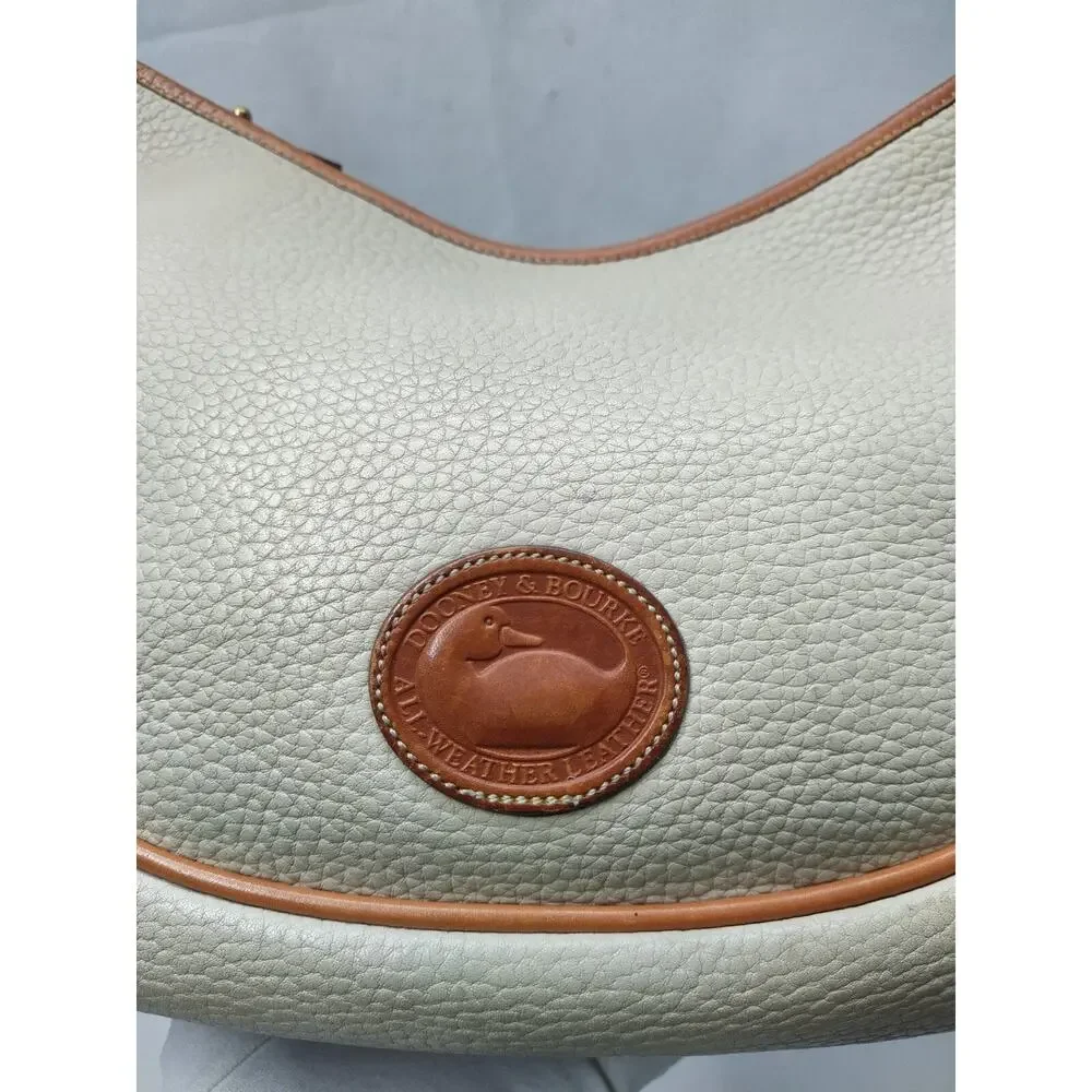 Dooney & Bourke Ivory Pebbled Leather Zipper Hobo Shoulder Bag - Vintage